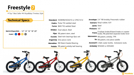 Bicicleta copii 12" ROYAL BABY Freestyle 7.0 NF, albastru, varsta 3-5 ani [6]