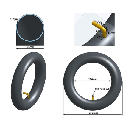 Camera roata trotineta 10"x2.125 FIVESTARS eWheel, valva AV curbata 90 grade (50-156) [2]