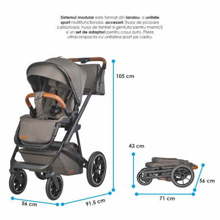 Carucior modular 2in1 COCCOLLE Nessia Anthracite + Balansoar bebelusi COCCOLLE Velio Butternut [17]