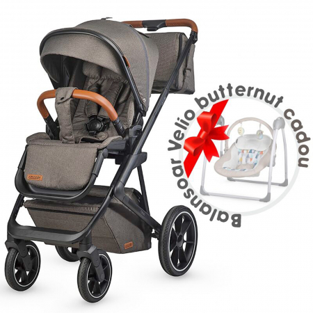 CARUCIOARE  2 IN 1 - Carucior modular 2in1 COCCOLLE Nessia Anthracite + Balansoar bebelusi COCCOLLE Velio Butternut