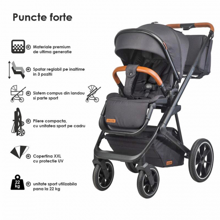 Carucior modular 2in1 COCCOLLE Nessia Diamond black + Balansoar bebelusi COCCOLLE Velio Butternut [20]