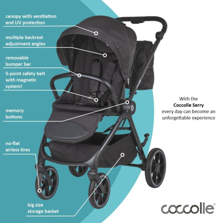 Carucior modular 2in1 Coccolle Serry Jet black+ Scoica auto iSize Coccolle Knox Black [12]