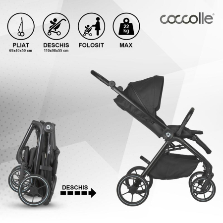 Carucior modular 4in1 COCCOLLE Serry cu scoica auto iSize COCCOLLE Knox Black si baza isofix iSize COCCOLLE Knox [14]