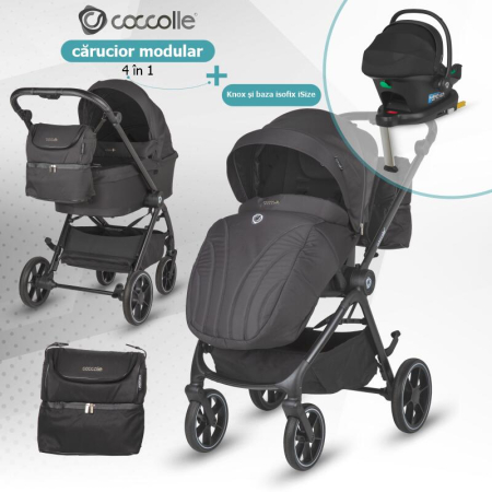 Carucior modular 4in1 Coccolle Serry Jet black cu Scoica auto iSize Coccolle Knox Black si Baza isofix iSize Coccolle Knox [1]