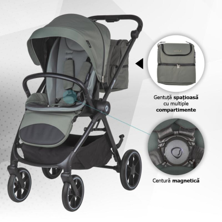 Carucior modular 4in1 Coccolle Serry Moss green cu Scoica auto iSize Coccolle Knox Black si Baza isofix iSize Coccolle Knox [3]