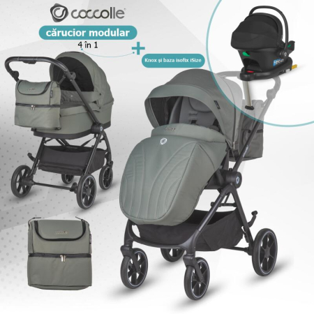 Carucior modular 4in1 Coccolle Serry Moss green cu Scoica auto iSize Coccolle Knox Black si Baza isofix iSize Coccolle Knox [1]
