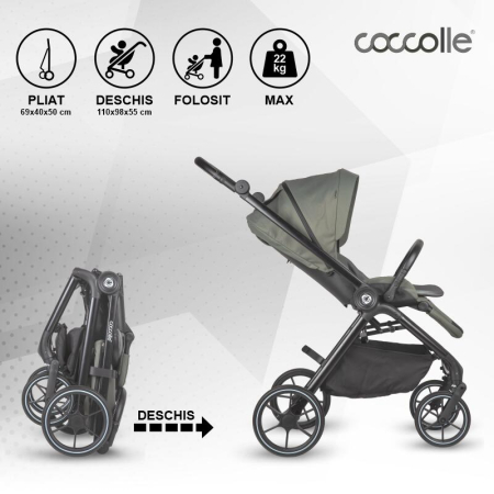 Carucior modular 4in1 Coccolle Serry Moss green cu Scoica auto iSize Coccolle Knox Black si Baza isofix iSize Coccolle Knox [16]