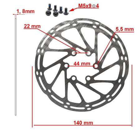 Disc frana FIVESTARS eWheel EWD002, 140 mm, 6 gauri, argintiu [1]