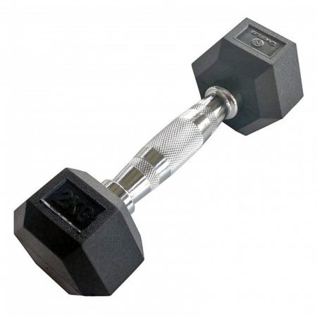 FITNESS - Gantera hexagonala 2 kg, argintiu/negru