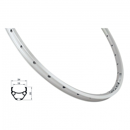 JANTE - Janta 26" FORCE Classic, aluminiu dubla 36H (559x19), profil frane V-Brake, argintiu
