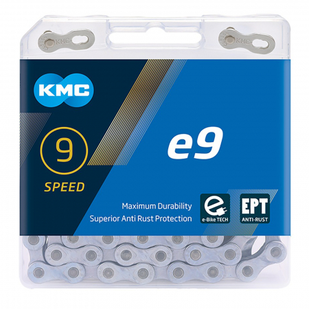 Lant KMC E9 EPT E-Bike, 133 zale, za rapida, compatibil 9 viteze, argintiu [1]