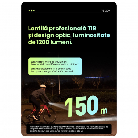 Lumina fata iGPSPORT Smart Front Light VS1200 cu prindere M82 1200 lumeni, negru [10]