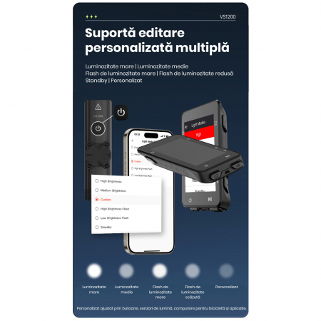 Lumina fata iGPSPORT Smart Front Light VS1200 cu prindere M82 1200 lumeni, negru [16]