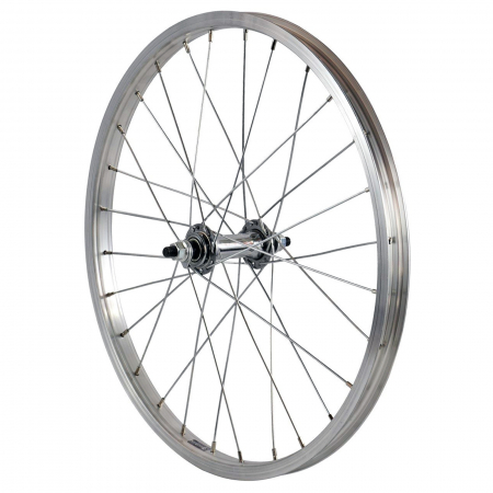 ROTI COMPLETE - Roata fata 20" CERURIM Luna, aluminiu simpla, profil V-Brake, 28H, argintiu