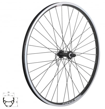ROTI SI PIESE - Roata fata 26"x36H FORCE Classic (559x19), aluminiu dubla, profil frane V-Brake