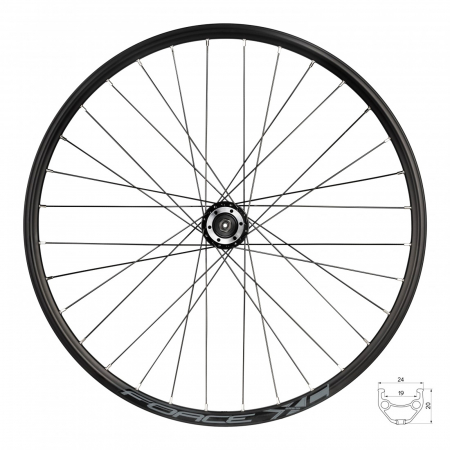ROTI COMPLETE - Roata fata 26"x32H FORCE XC, aluminiu dubla (559x19), profil frane disc, negru