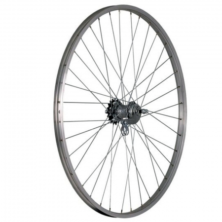 Roata spate 28" CERURIM Lyra, aluminiu simpla, profil frana V-Brake, 36H, butuc torpedo Velosteel, argintiu [1]