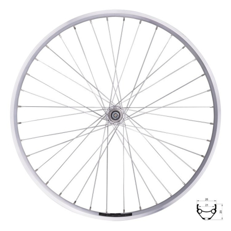 ROTI COMPLETE - Roata spate 26" FORCE Prime 26, aluminiu dubla, 36H, profil frana V-Brake, argintiu
