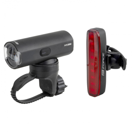 ACCESORII BICICLETE - Set lumini FORCE Pipe USB, 550 lumeni, negru