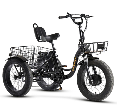 BICICLETE ELECTRICE - Tricicleta electrica 20" CARPAT E-Senior 20561E, cadru otel 16", frane disc/tambur, 7 viteze, autonomie 40-60 km, negru/galben