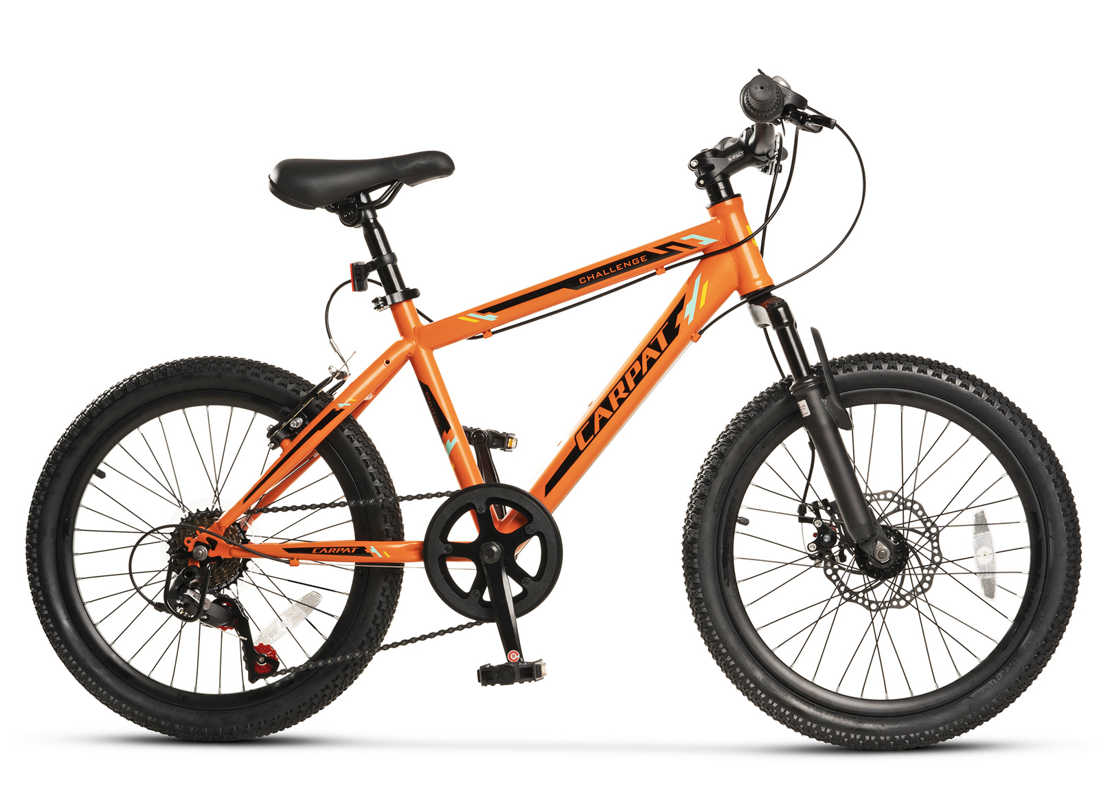 Bicicleta copii 20" MTB-HT CARPAT Challenge, cadru otel 13.5", viteze, portocaliu/negru, 7-10 ani