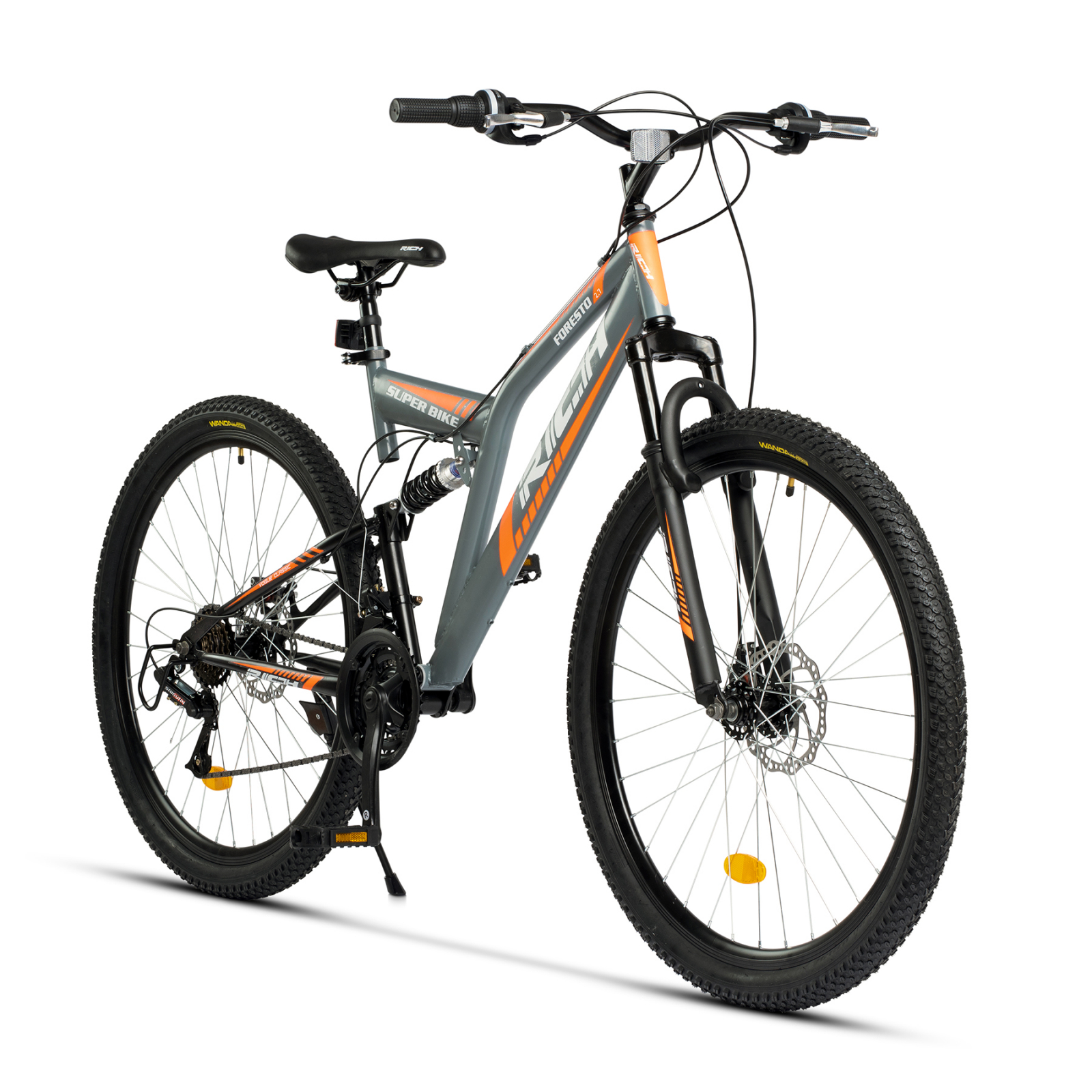 Independently Facilitate Fortress Bicicleta MTB-FS 27.5" RICH Alpin 2.7, cadru otel 18", frane disc, 18  viteze, gri/portocaliu