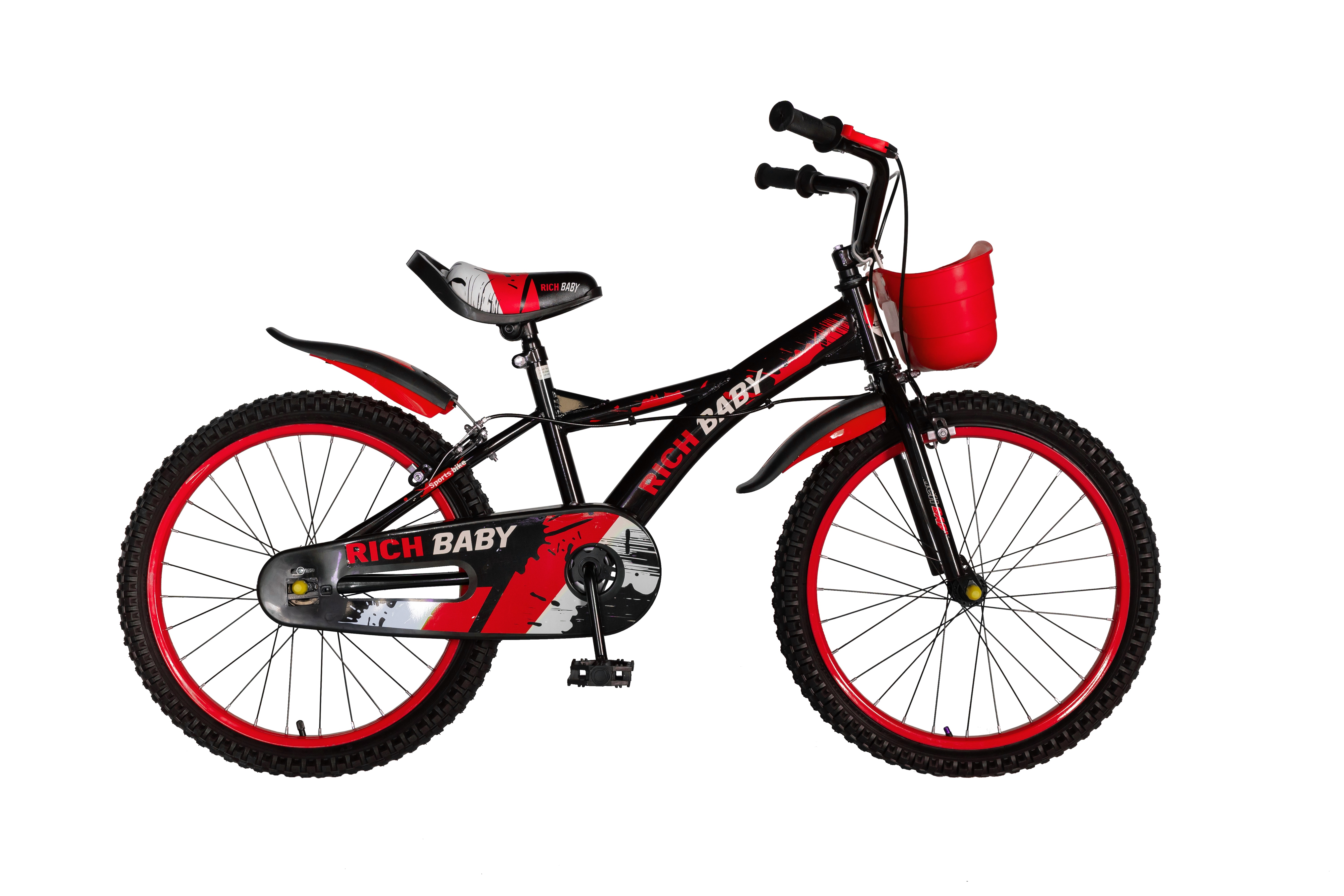 Bicicleta Baieti Rich Baby 7-10 Ani, Roti 20 Inch, Frane C-Brake, Rich Baby CST20/04C, Cadru Negru cu Design Rosu [0]