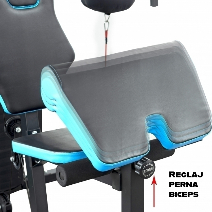 Aparat multifunctional FitTronic® Atletic 480, 45 kg incluse, greutate maxima utilizator 120 kg, banca cu gantere, sac de box, aparat tractiuni, suport biceps, bara tractiuni [6]