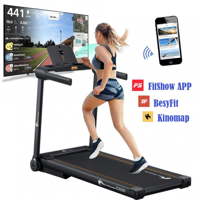 Banda de alergare electrica FitTronic Delta 3000, motor 2.0 CP, greutate suportata 120kg, viteza pana la 14km/h, suprafata alergare 120x42cm, ,Aplicatii  Zwift, Kinomap, Besyfit [3]