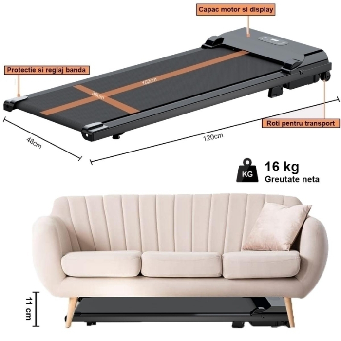 Banda de alergare electrica FitTronic K100, motor de 2.0 CP, greutate suportata 120 kg, telecomanda inclusa, bluetooth, aplicatii Kinomap, Zwift, FitShow [5]
