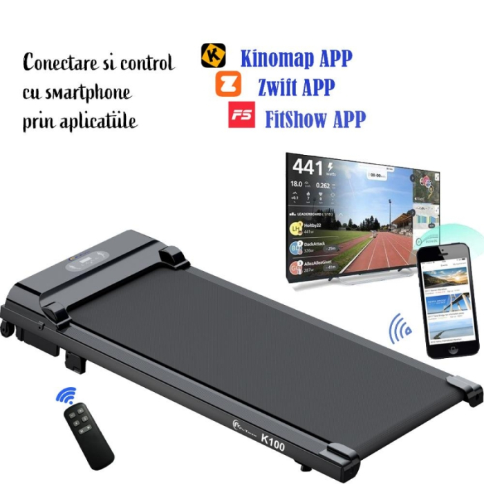 Banda de alergare electrica FitTronic K100, motor de 2.0 CP, greutate suportata 120 kg, telecomanda inclusa, bluetooth, aplicatii Kinomap, Zwift, FitShow [7]