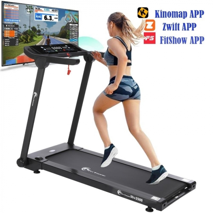 Banda de alergare electrica FitTronic Ultra 2500, motor 2.5 CP, viteza pana la 16 km/h, suprafata alergare 125x45 cm, 12 programe de antrenament, Apps Fitshow, Kinomap, Zwift, conexiune bluetooth [5]
