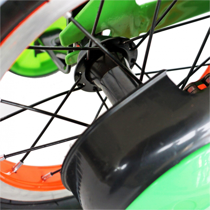 Bicicleta baieti Carpat RIDER C1207C, roata 12", V-Brake, roti ajutatoare, 2-4 ani, verde/portocaliu [7]