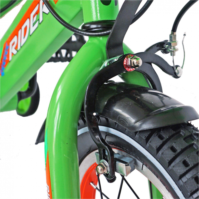 Bicicleta baieti Carpat RIDER C1207C, roata 12", V-Brake, roti ajutatoare, 2-4 ani, verde/portocaliu [3]