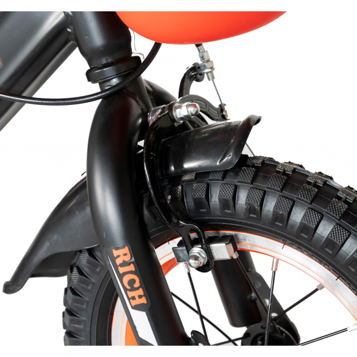 Bicicleta baieti Rich Baby 2-4 Ani, Roti 12 Inch, Frane C-Brake, Roti Ajutatoare, Rich Baby CST12/02C, Cadru Negru cu Design Portocaliu [4]