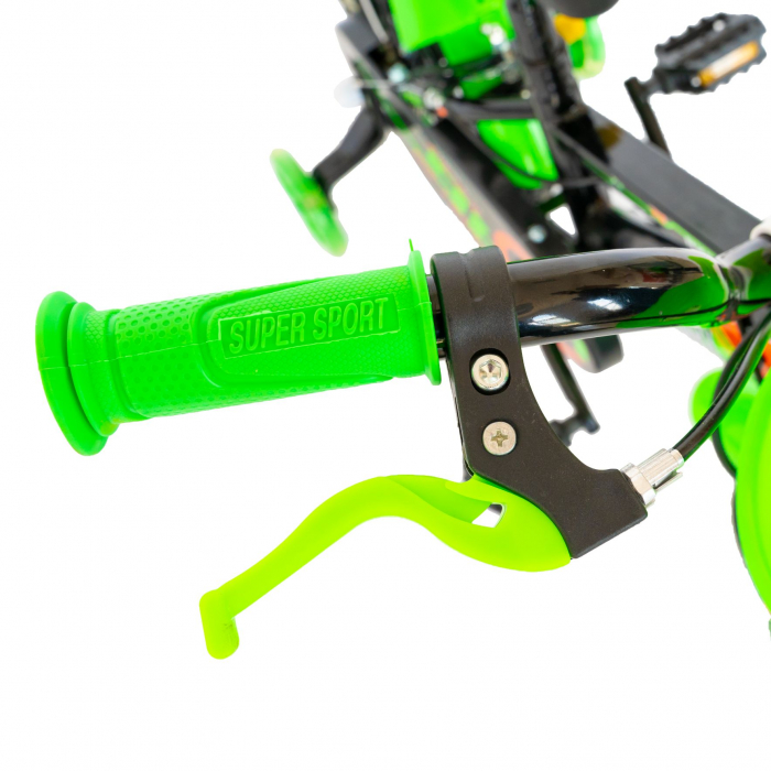 Bicicleta baieti Rich Baby 3-5 ani, Roti 14 Inch, Frane C-Brake, Roti Ajutatoare cu LED, Rich Baby CSR14/07A, Cadru Negru cu Design Verde [8]