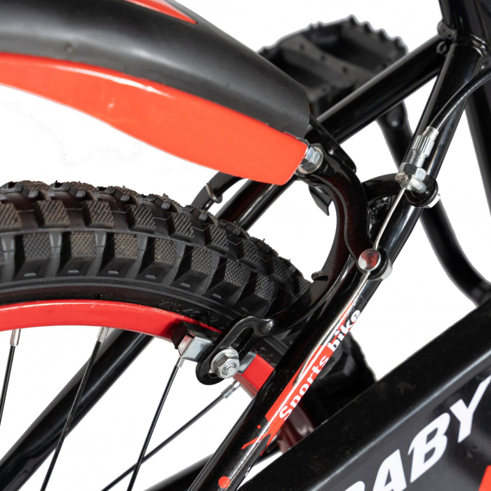 Bicicleta Baieti Rich Baby 7-10 Ani, Roti 20 Inch, Frane C-Brake, Rich Baby CST20/04C, Cadru Negru cu Design Rosu [3]