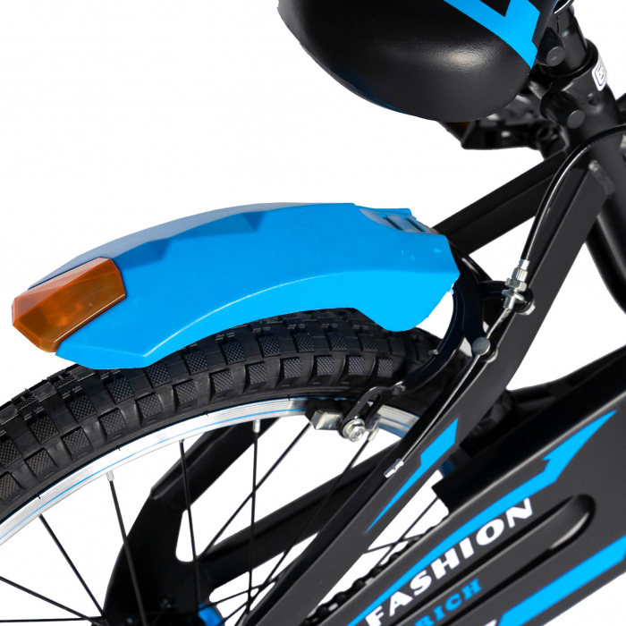 Bicicleta Baieti Rich Baby 7-10 Ani, Roti 20 Inch, Frane C-Brake, Roti Ajutatoare, Rich Baby CST20/02C, Cadru Negru cu Design Albastru [2]