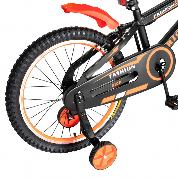Bicicleta Baieti Rich Baby 7-10 Ani, Roti 20 Inch, Frane C-Brake, Roti Ajutatoare, Rich Baby CST20/02C, Cadru Negru cu Design Portocaliu [4]