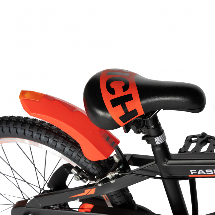 Bicicleta Baieti Rich Baby 7-10 Ani, Roti 20 Inch, Frane C-Brake, Roti Ajutatoare, Rich Baby CST20/02C, Cadru Negru cu Design Portocaliu [2]