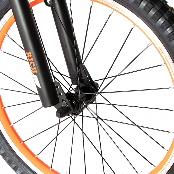 Bicicleta Baieti Rich Baby 7-10 Ani, Roti 20 Inch, Frane C-Brake, Roti Ajutatoare, Rich Baby CST20/02C, Cadru Negru cu Design Portocaliu [6]
