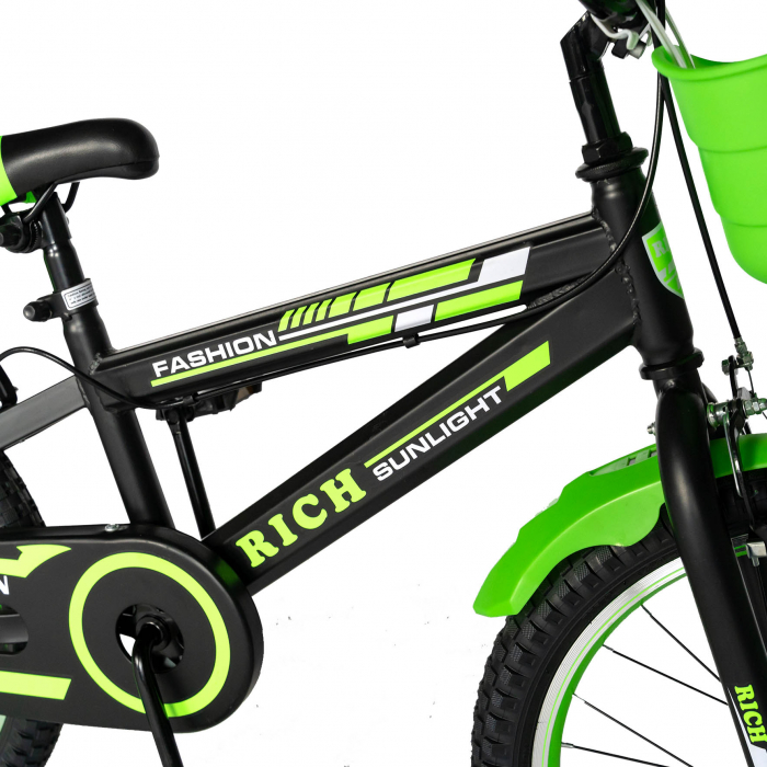 Bicicleta Baieti Rich Baby 7-10 Ani, Roti 20 Inch, Frane C-Brake, Roti Ajutatoare, Rich Baby CST20/02C, Cadru Negru cu Design Verde [4]