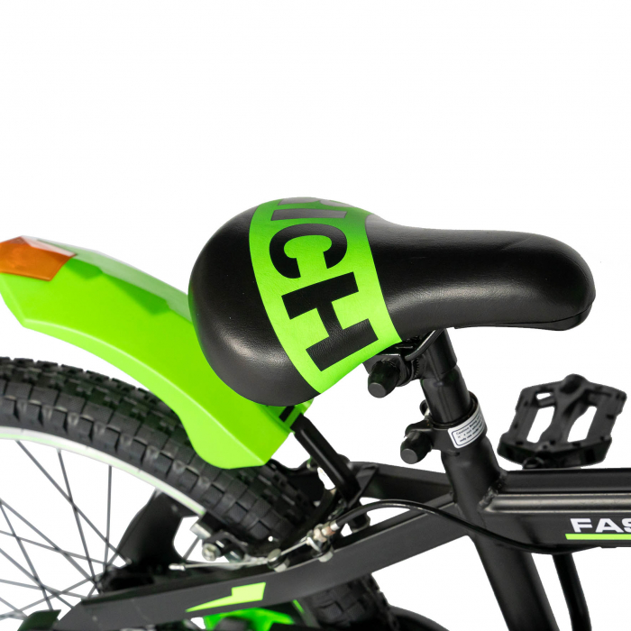 Bicicleta Baieti Rich Baby 7-10 Ani, Roti 20 Inch, Frane C-Brake, Roti Ajutatoare, Rich Baby CST20/02C, Cadru Negru cu Design Verde [3]