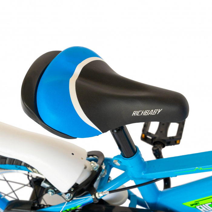 Bicicleta baieti Rich Baby R1407A, roata 14", C-Brake, roti ajutatoare cu LED, 3-5 ani, albastru/verde  [4]