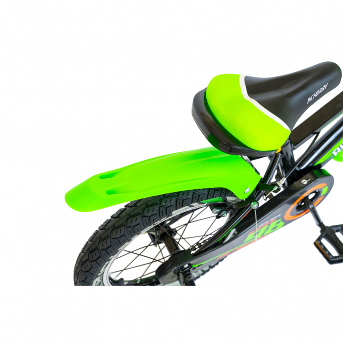 Bicicleta baieti Rich Baby R1607A, roata 16", C-Brake otel,  roti ajutatoare cu LED, 4-6 ani, negru/verde [5]