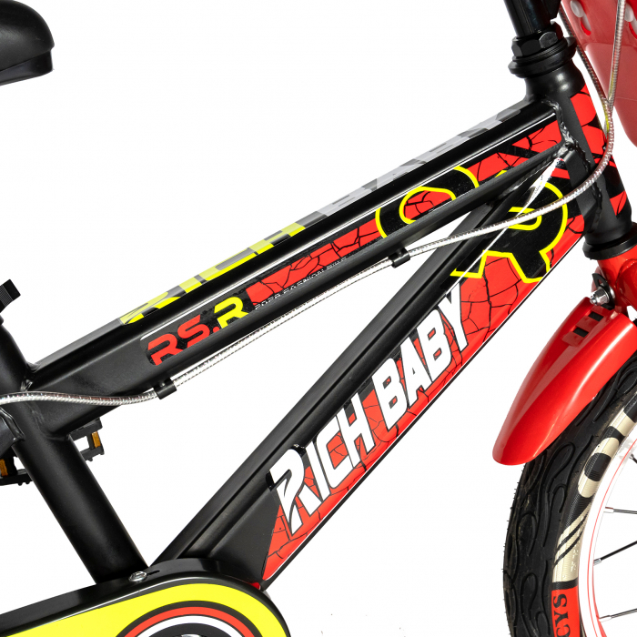 Bicicleta baieti RICH BABY R16WTB, roata 16", roti ajutatoare, 4-6 ani, culoare negru/rosu [4]