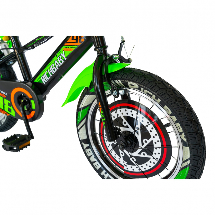 Bicicleta baieti Rich Baby R1807A, roata 18", C-Brake otel, roti ajutatoare cu LED, 5-7 ani, negru/verde [7]