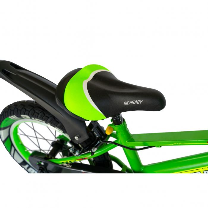 Bicicleta baieti Rich Baby R1807A, roata 18", C-Brake otel, roti ajutatoare cu LED, 5-7 ani, verde/negru [6]