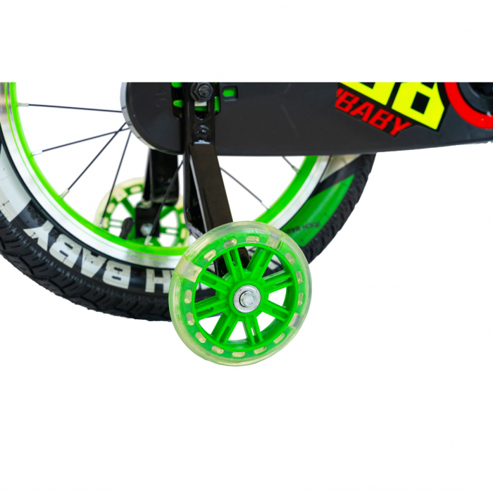 Bicicleta baieti Rich Baby R1807A, roata 18", C-Brake otel, roti ajutatoare cu LED, 5-7 ani, verde/negru [5]