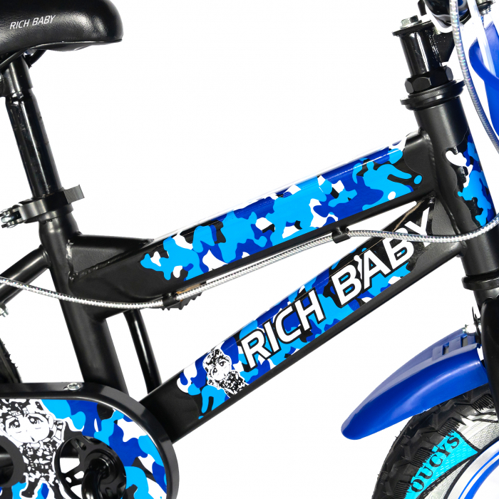 Bicicleta baieti RICH BABY R18WTA, roata 18", roti ajutatoare cu LED, 5-7 ani, negru negru/albastru [7]